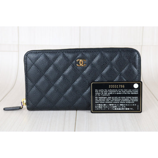 Excellent（Rank SA）｜Chanel Caviar Skin Black Long  Wallet Made In 2014-2015Year ｜X25101802