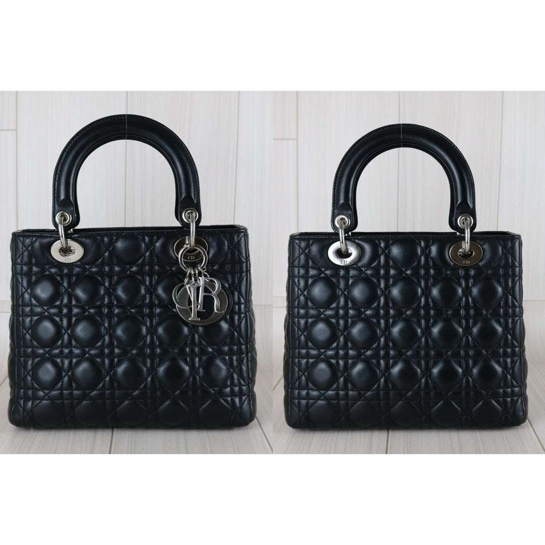 Very Good ( Rank A) ｜  Dior Lady Dior Lamb Skin 2WAY Handbag Shoulder Bag  Black  ｜S25121402