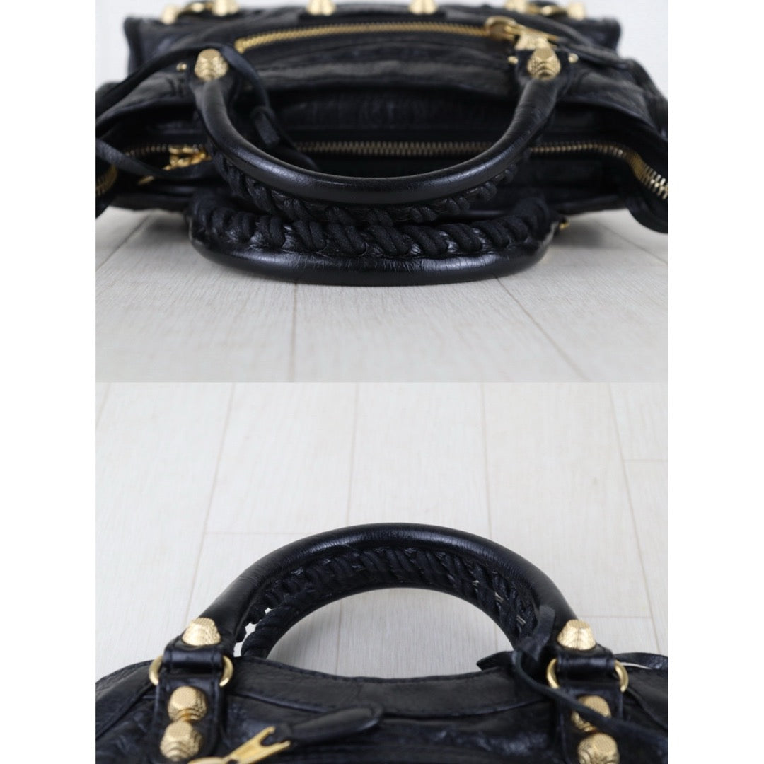 Include Entrupy Certificate of Authenticity｜Good ( Rank AB)｜Balenciaga Oiled Leather Gaint Classic mini city Handbag Shoulder Bag Black｜S26030822