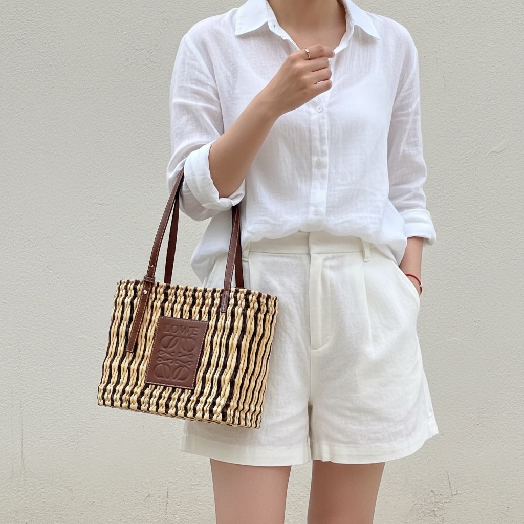 Include Entrupy Certificate of Authenticity｜Good ( Rank AB)｜ LOEWE Straw  Basket Handbag Shoulder Bag ｜S26060117
