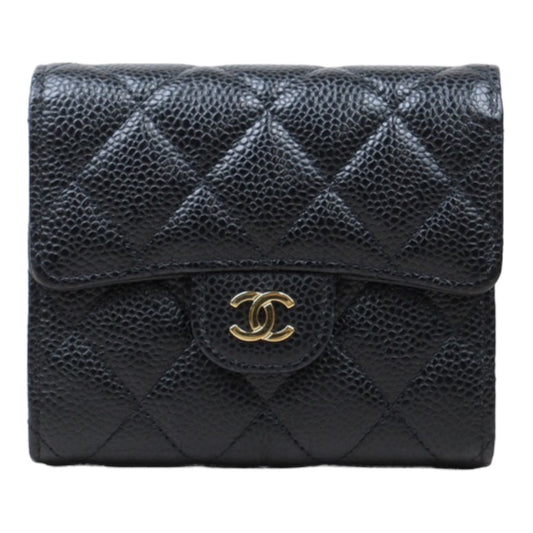 Rank A｜Chanel Caviar Skin Bi-fold Wallet Black Made in 2020 Year｜24060620