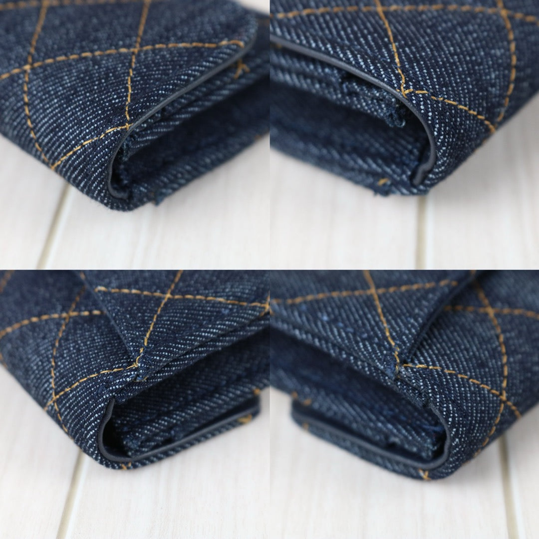 Include Entrupy Certificate of Authenticity｜Excellent（Rank SA）｜Full Set Chanel 26S Denim Classic Card Holder Dark Blue IC Chips Model｜X26041307