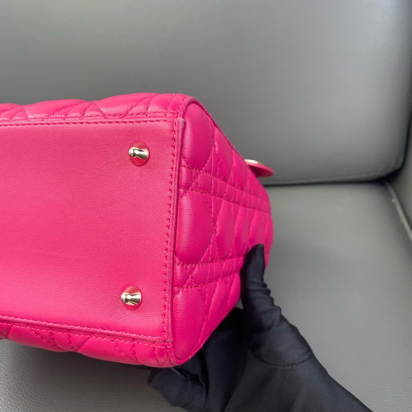 Very Good ( Rank A) ｜  Dior Lady Dior Lamb Skin 2WAY Shoulder Bag Handbag Pink