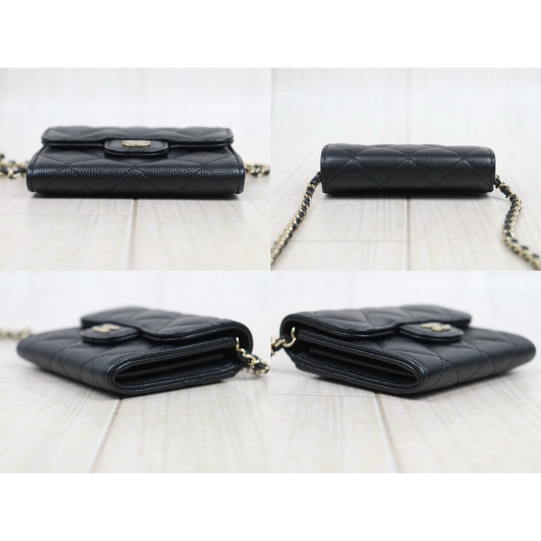 Very Good ( Rank A)｜ CHANEL Matelasse Chain Caviar Skin Coco Mark Card Holder Black Made In 2021-2022Year ｜S25081419