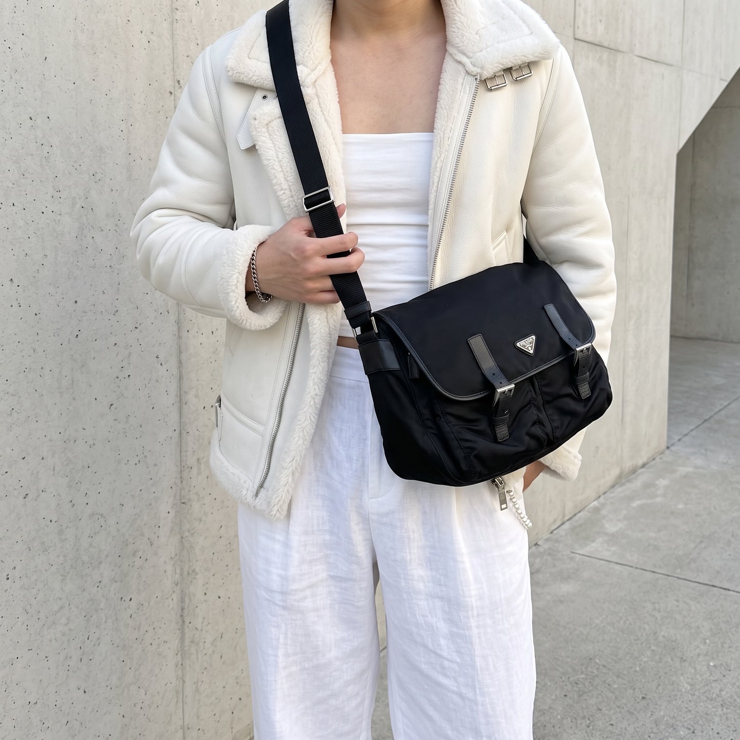 Include Entrupy Certificate of Authenticity｜Good ( Rank AB) ｜Prada  Nylon Black Shoulder Bag  Silver Hardware｜26082602