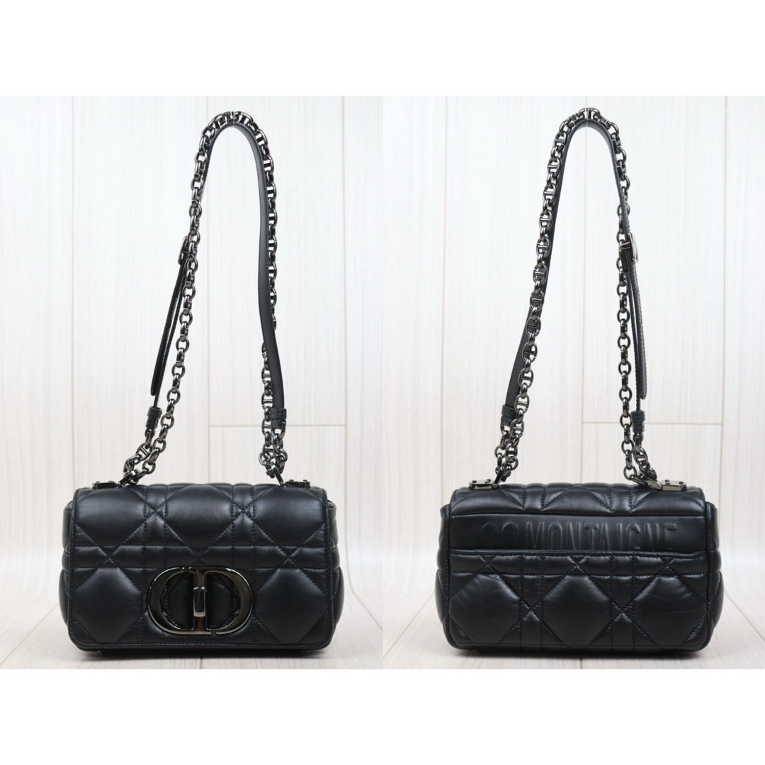 Very Good ( Rank A) ｜Dior Caro Matelasse Chain Calf Leather Shoulder Bag PM So Black  ｜S25071010