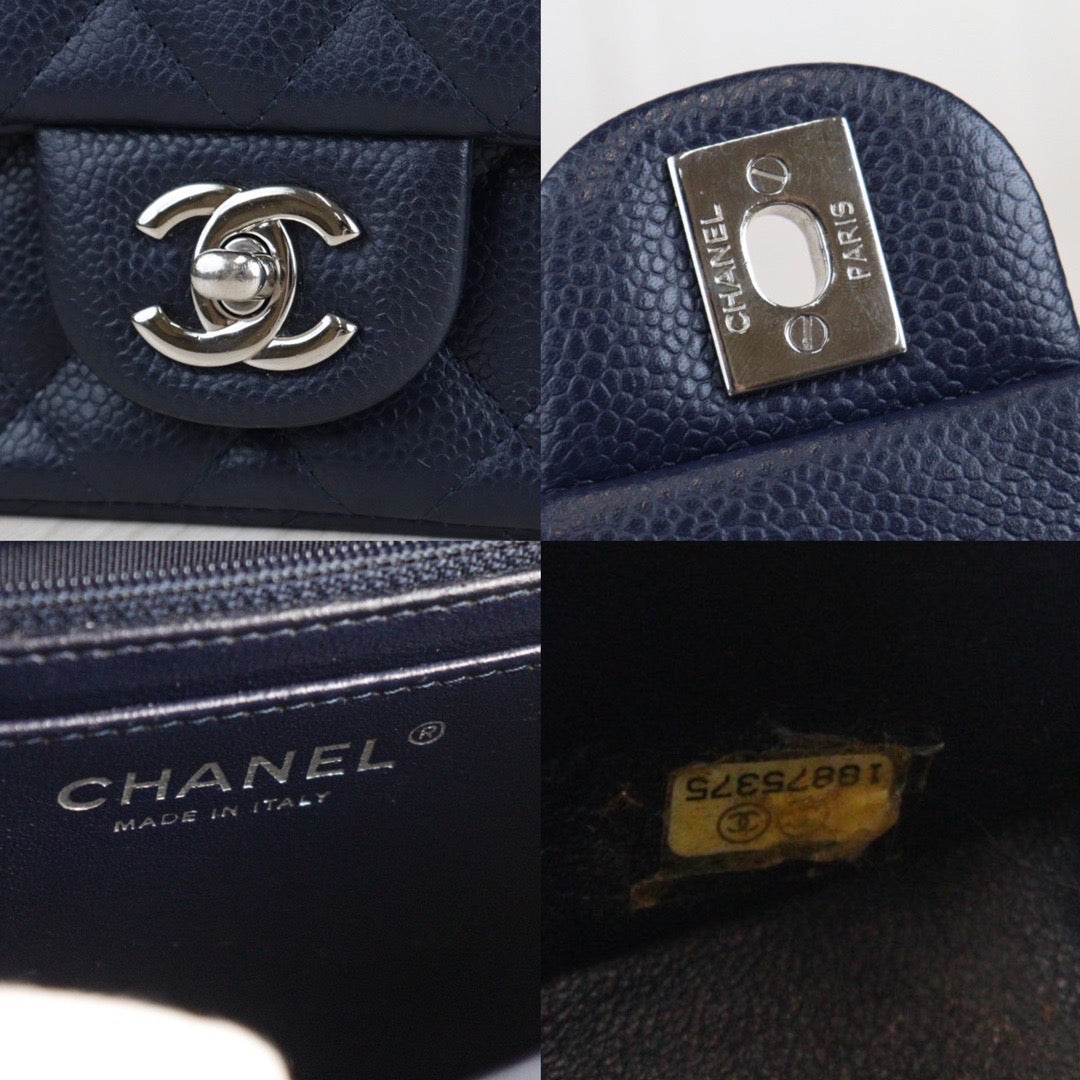 Rank A ｜ CHANEL Caviar Skin Square 17 Shoulder Bag Navy｜23080314