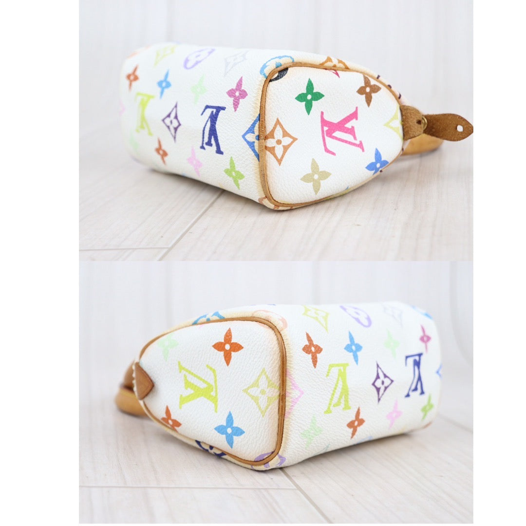 Rank AB ｜ LV Multi Monogram Mini Speedy White Handbag With Shoulderstrap｜23121914