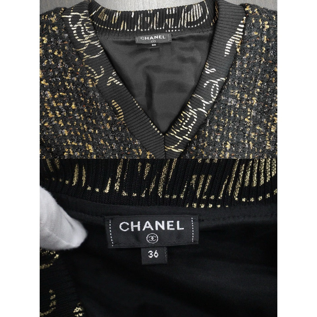 Very Good ( Rank A) ｜ CHANEL 19 Egypt Series Black Graffiti Wool Sweater 36 size  ｜W25102103