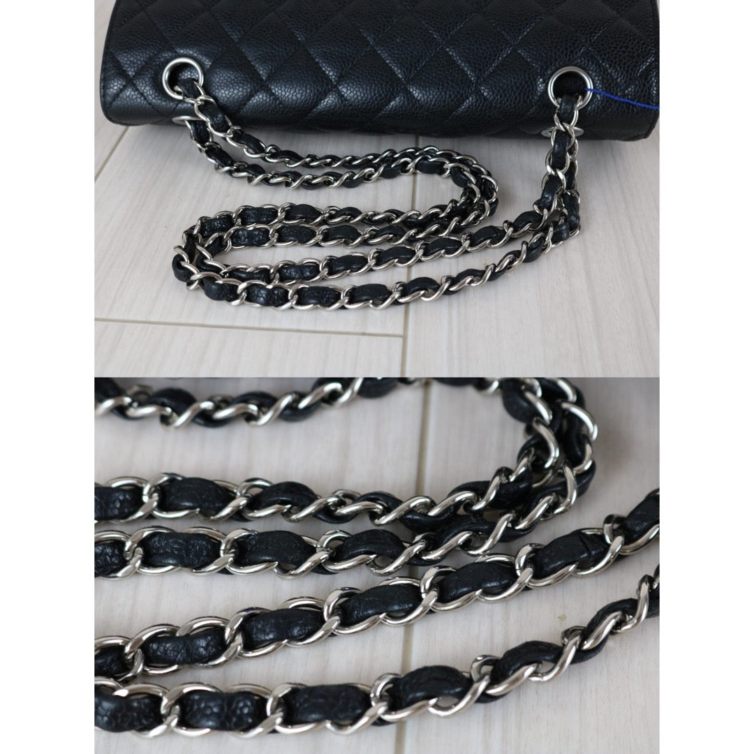 Good ( Rank AB)｜ CHANEL Caviar Skin Matrasse Double Flap 25 Shoulder Bag Black Made In 2009-2010 Year  ｜S25112907