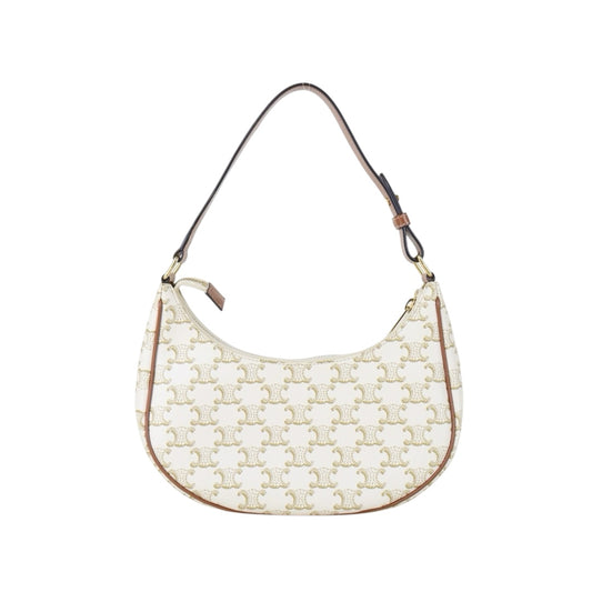 Include Entrupy Certificate of Authenticity｜Very Good ( Rank A)｜ CELINE AVA Macadam Triomphe Shoulder Bag White｜S26060118