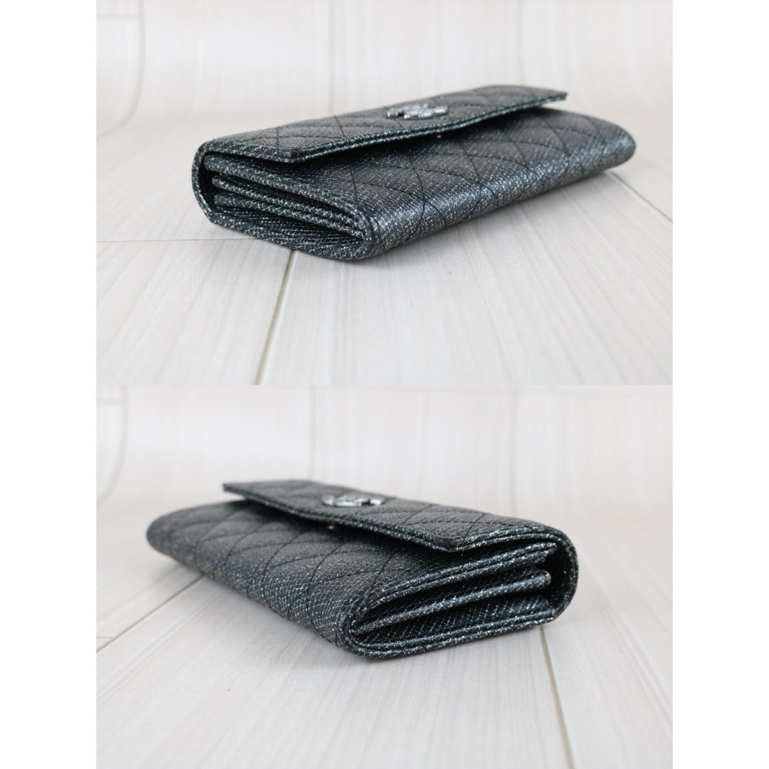 Excellent（Rank SA）｜CHANEL 2013 Earth Series Limited Edition Black Long Wallet Made In 2014 Year｜X25060309