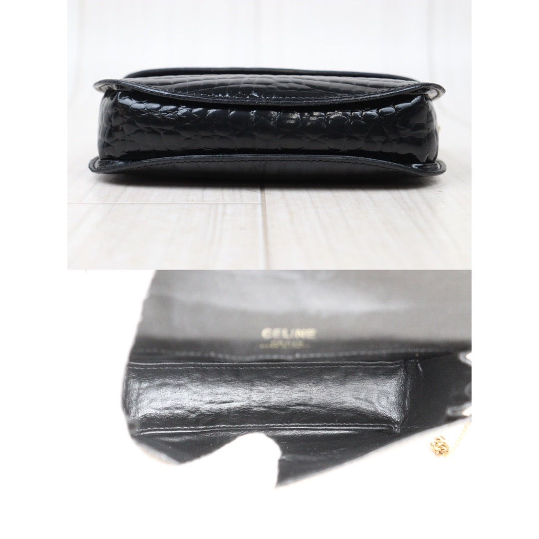 Rank A｜ CELINE Crocodile Skin Shoulder Bag Black｜S24061721