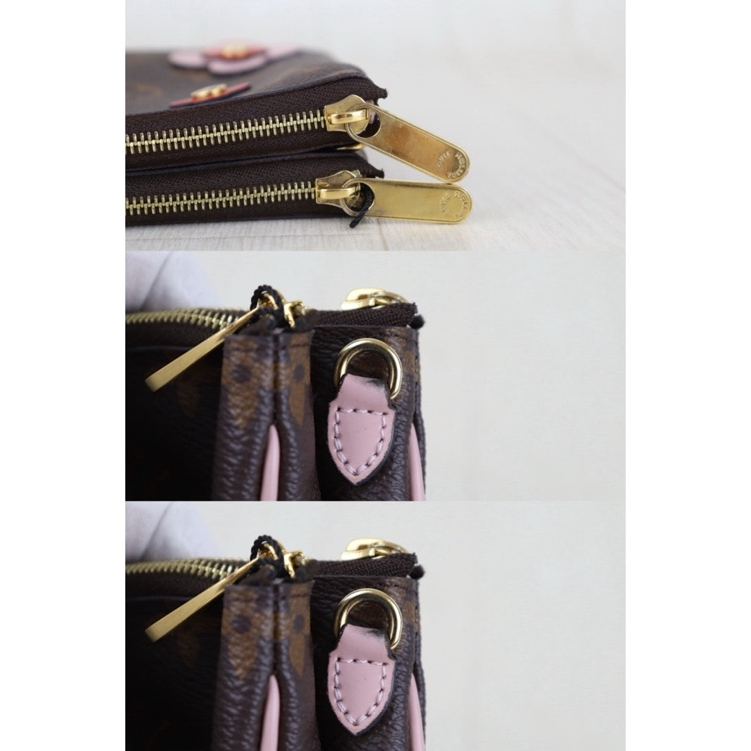 Include Entrupy Certificate of Authenticity｜Very Good ( Rank A)｜ Louis Vuitton Double Zip Pochette Limited Edition Blooming Flowers Monogram｜S26090714