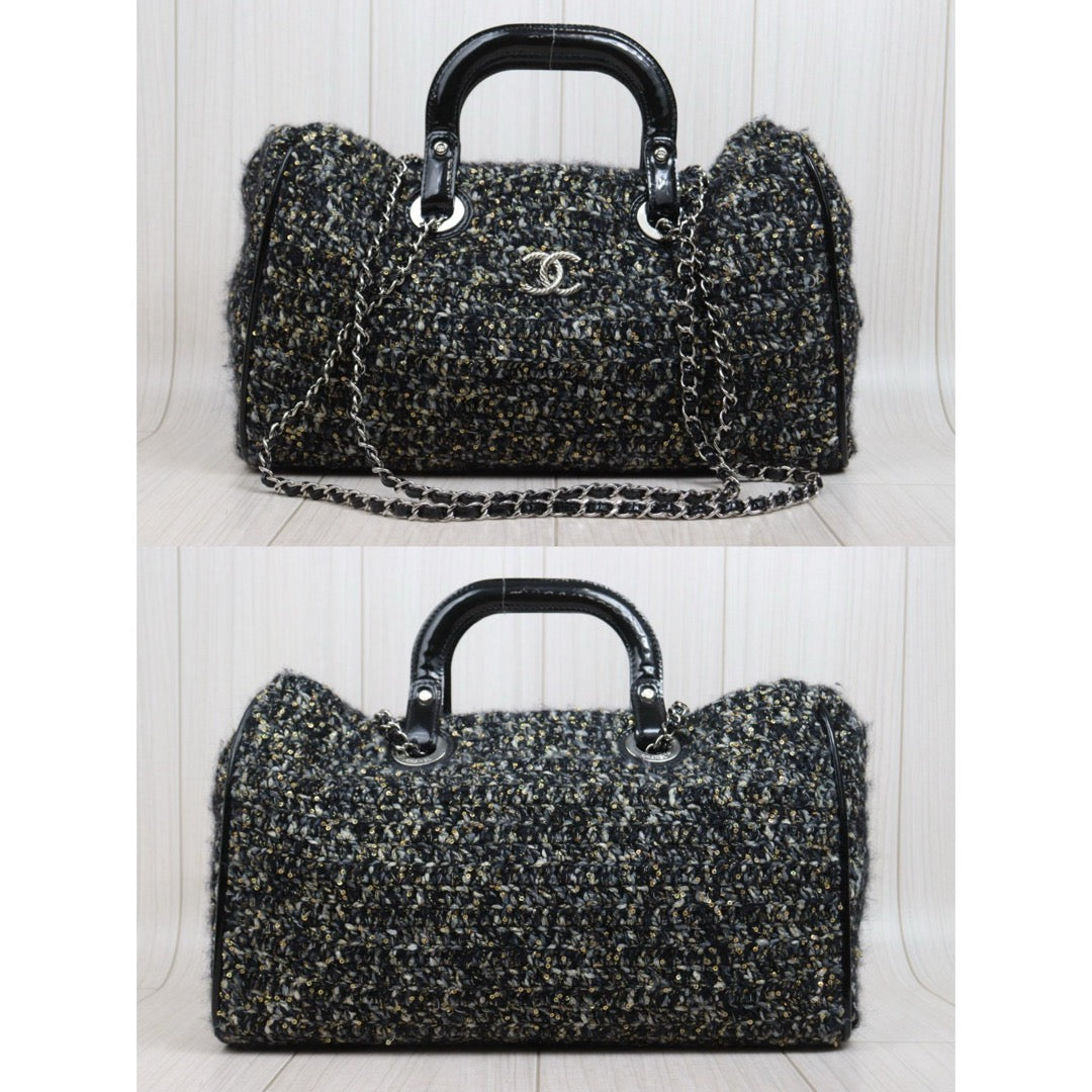Include Entrupy Certificate of Authenticity｜Good ( Rank AB) ｜ CHANEL  Woolen Matrasse Chain 2 Way ToteBag Shoulder Bag Black Made In 2009-2010Year ｜A26042106