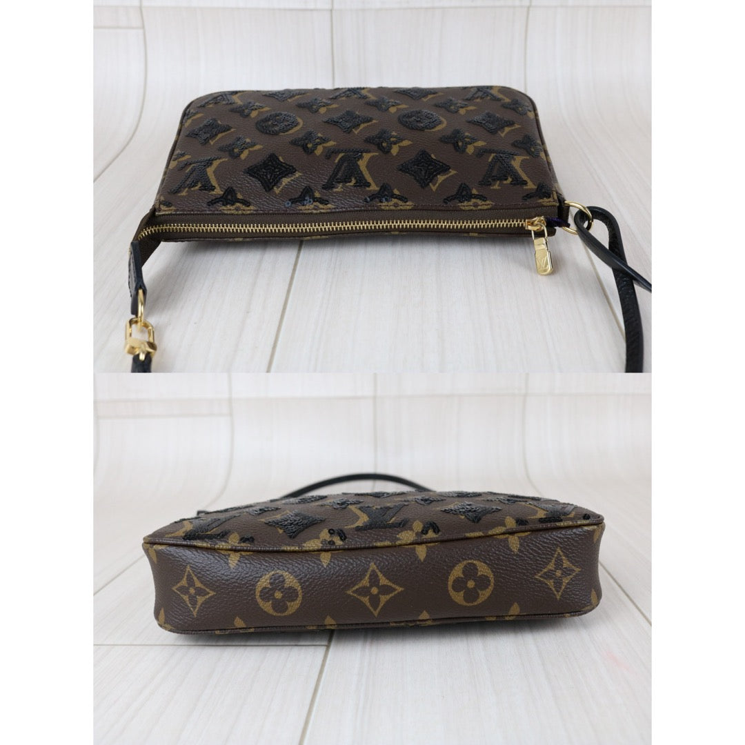 Include Entrupy Certificate of Authenticity｜Very Good ( Rank A)｜ Louis Vuitton Monogram Black Sequined Pochette Accessoire  IC Chips Model｜Z26091510