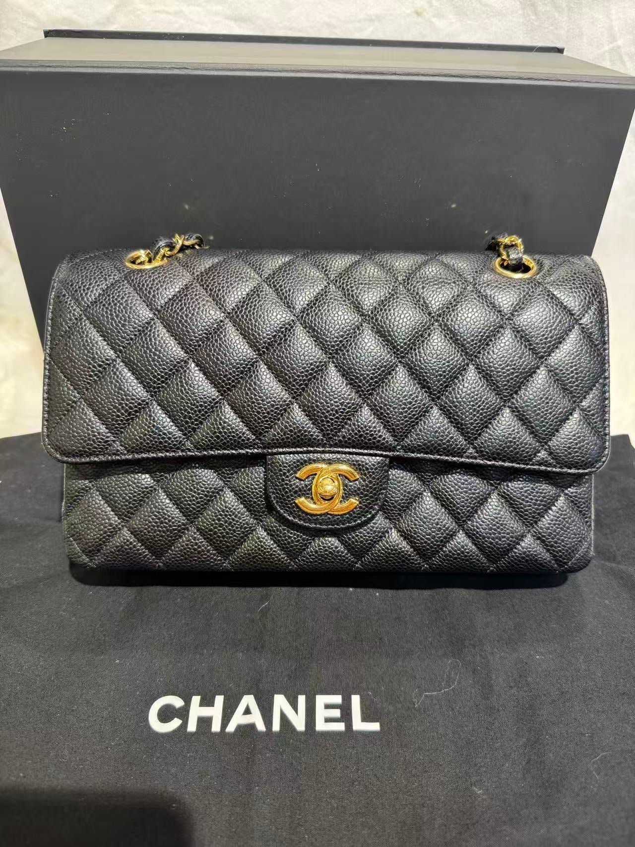 Include Entrupy Certificate of Authenticity｜Very Good ( Rank A)｜CHANEL Caviar Skin Matrasse Chain Double Flap 25 Shoulder Bag Black