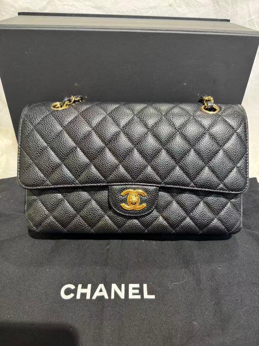 Include Entrupy Certificate of Authenticity｜Very Good ( Rank A)｜CHANEL Caviar Skin Matrasse Chain Double Flap 25 Shoulder Bag Black