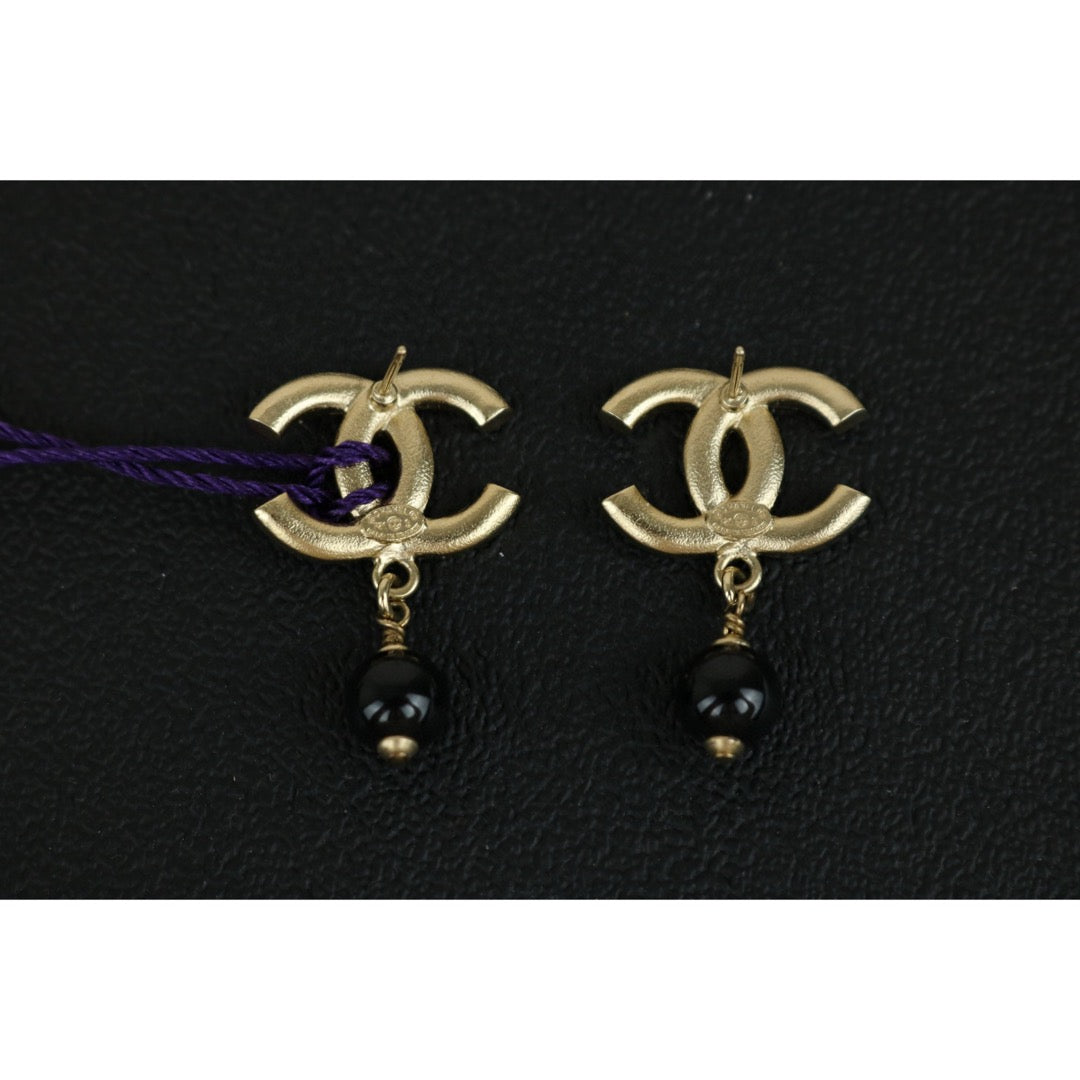 Very Good ( Rank A)｜ CHANEL  Coco Mark  Gold Rhinestone Black Pearl Earrings ｜F25021106