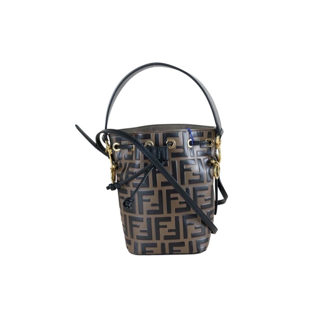 Include Entrupy Certificate of Authenticity｜Good ( Rank AB)｜ FENDI Zucca Mini Mon Tresor Calf Leather Bucket bag Shoulder Bag Brown ｜W26030406