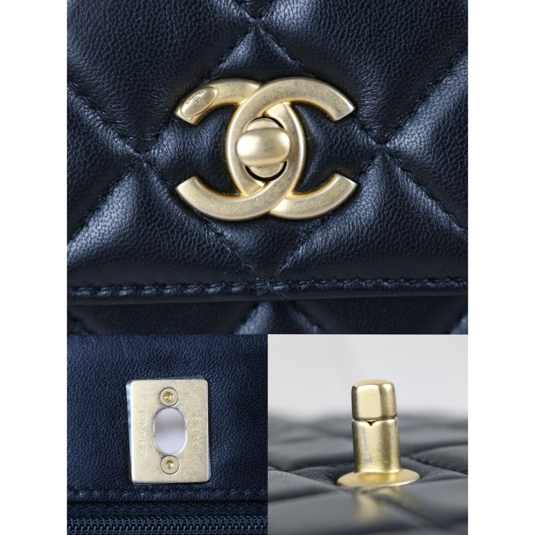 Include Entrupy Certificate of Authenticity｜Very Good ( Rank A)｜ CHANEL Coco Mark Lambskin Golden Chain WOC  Black Made In 2020-2021Year｜S26051512