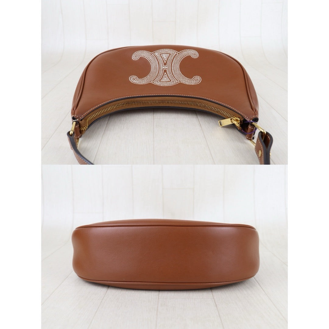 Include Entrupy Certificate of Authenticity｜Very Good ( Rank A)｜ CELINE AVA Macadam Triomphe Calf Leather Shoulder Bag Caramel ｜S26051508