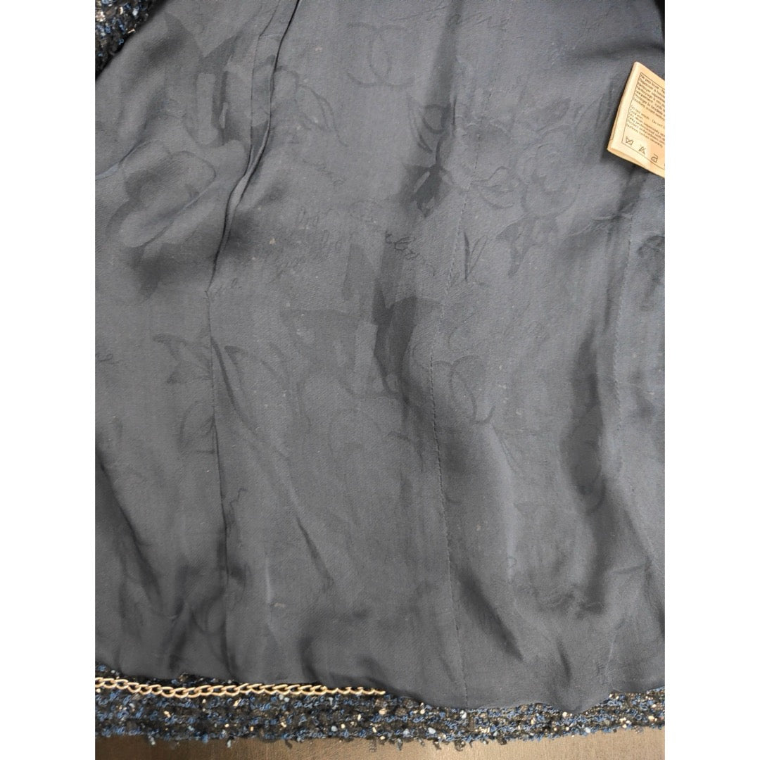 Very Good ( Rank A) ｜ CHANEL 12P Acrylic Embroidery Dark Blue Coat 38 Size｜W25102110