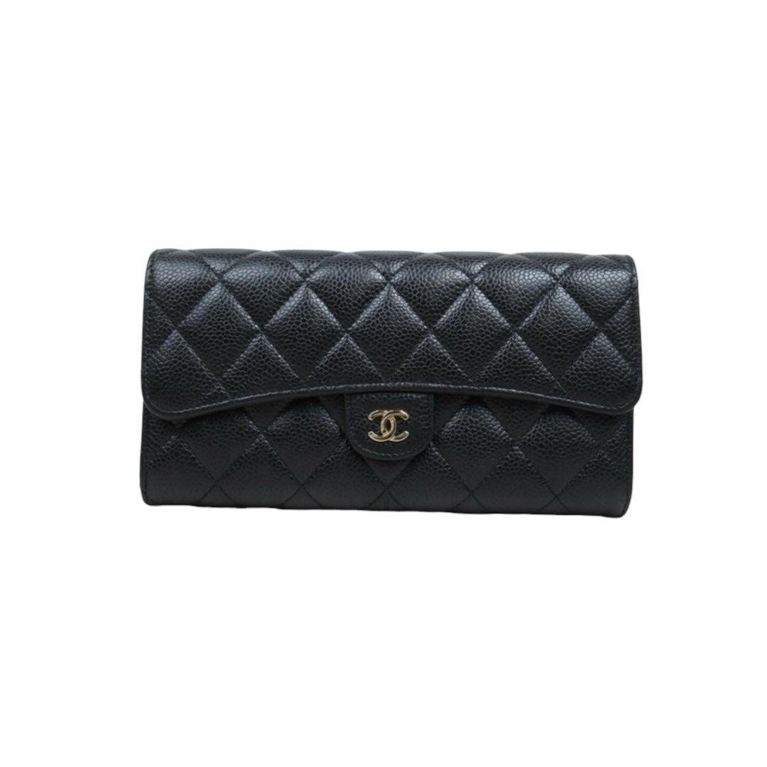 Good ( Rank AB) ｜CHANEL Caviar Skin Black Long Wallet Made In 2016-2017Year｜25122205