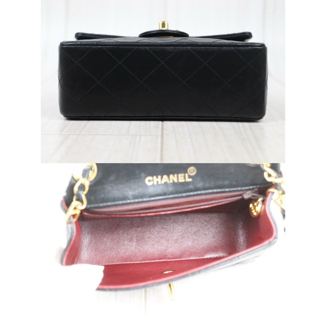 Good ( Rank AB)｜ CHANEL Lanbskin Square 17 Pearl  Shoulder Bag Black Made In 1991～1994 Year ｜25013118