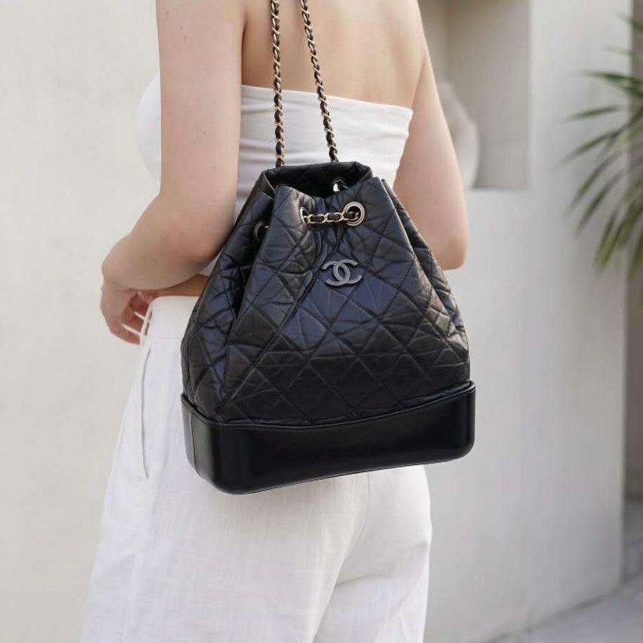 Include Entrupy Certificate of Authenticity｜Very Good（Rank A）｜ CHANEL Gabrielle Calfskin Chain Backpack PM Black Made In 2018-2019Year｜S26090743