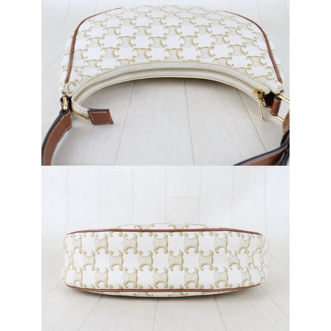 Include Entrupy Certificate of Authenticity｜Very Good ( Rank A)｜ CELINE AVA Macadam Triomphe Shoulder Bag White｜S26060118