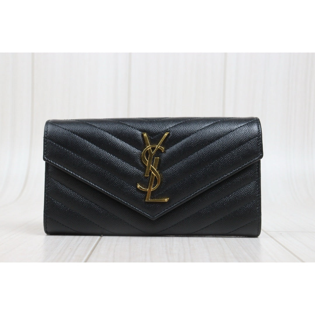 Include Entrupy Certificate of Authenticity｜Good ( Rank AB)｜  Saint Laurent YSL Caviar Skin Long Wallet   Black ｜26091401