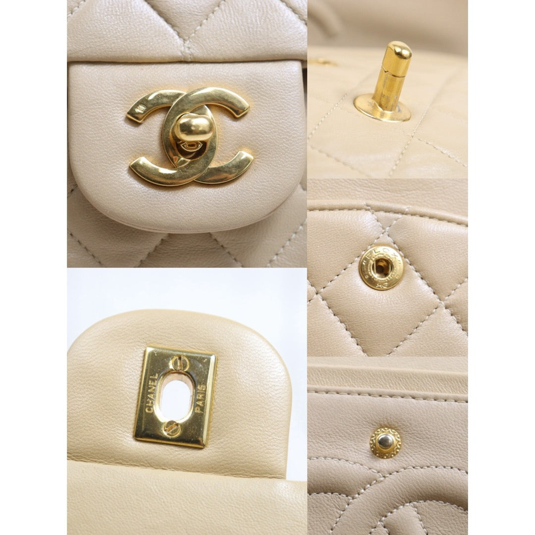 Include Entrupy Certificate of Authenticity｜Good ( Rank AB)｜ CHANEL Lamb Skin Matrasse Chain Double Flap 25 Shoulder Bag  Beige Made In 1989-1991 Year｜26092503