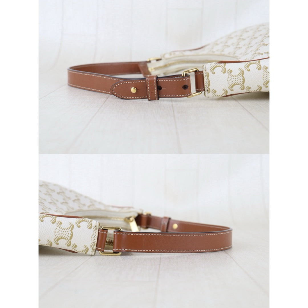 Include Entrupy Certificate of Authenticity｜Very Good ( Rank A)｜ CELINE AVA Macadam Triomphe Shoulder Bag White｜S26060118