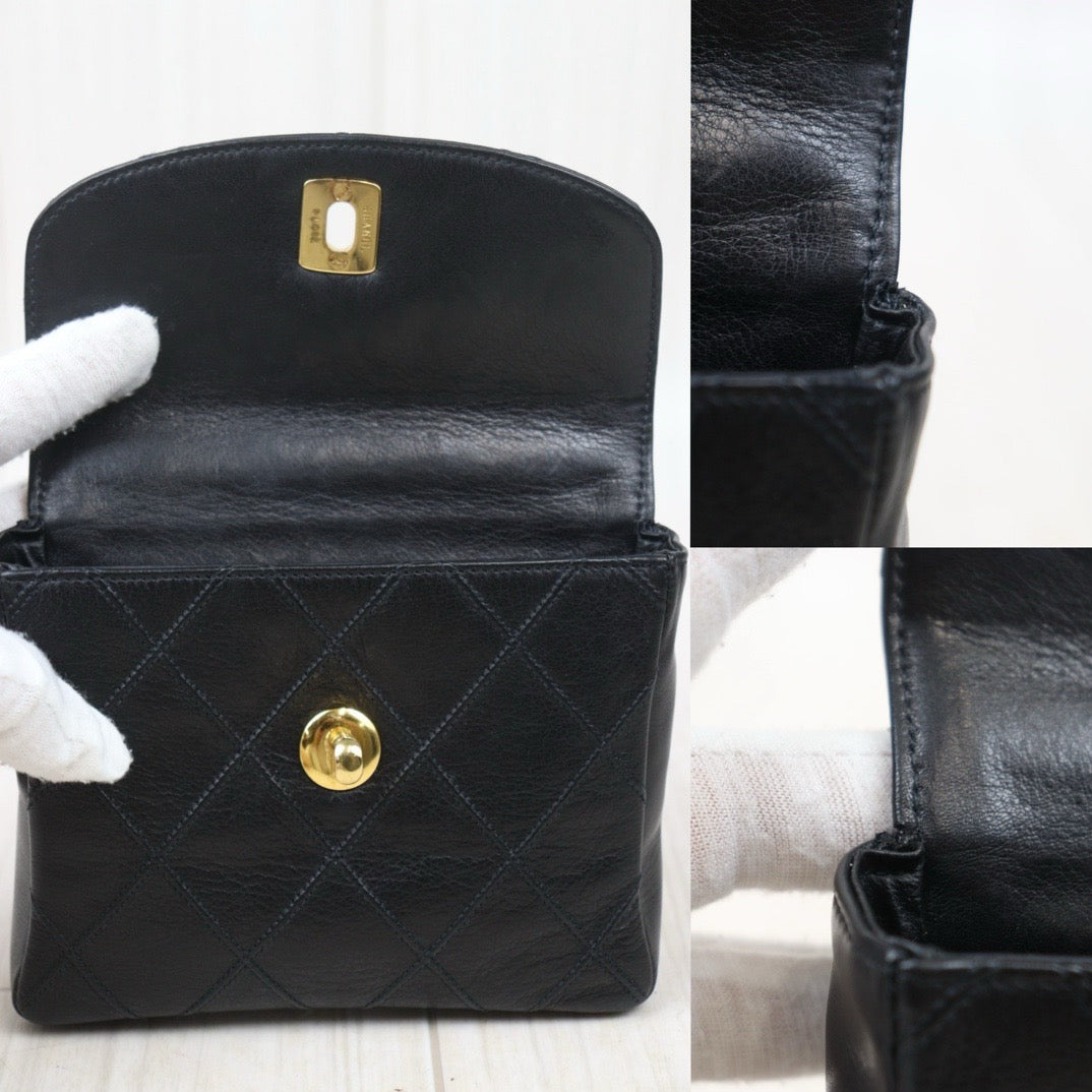 Very Good ( Rank A) ｜ CHANEL Matrasse Lamb Skin Coco Mark Waist Bag Black ｜24100702