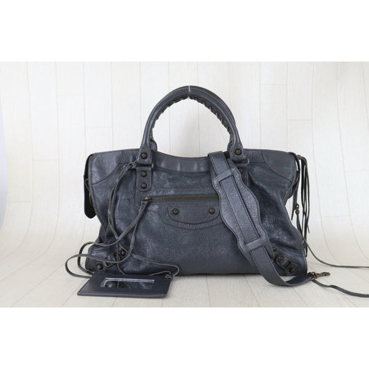 Include Entrupy Certificate of Authenticity｜Good ( Rank AB)｜Balenciaga Waxed Leather Classic City MM Grey HandBag Shoulder Bag ｜S26060108
