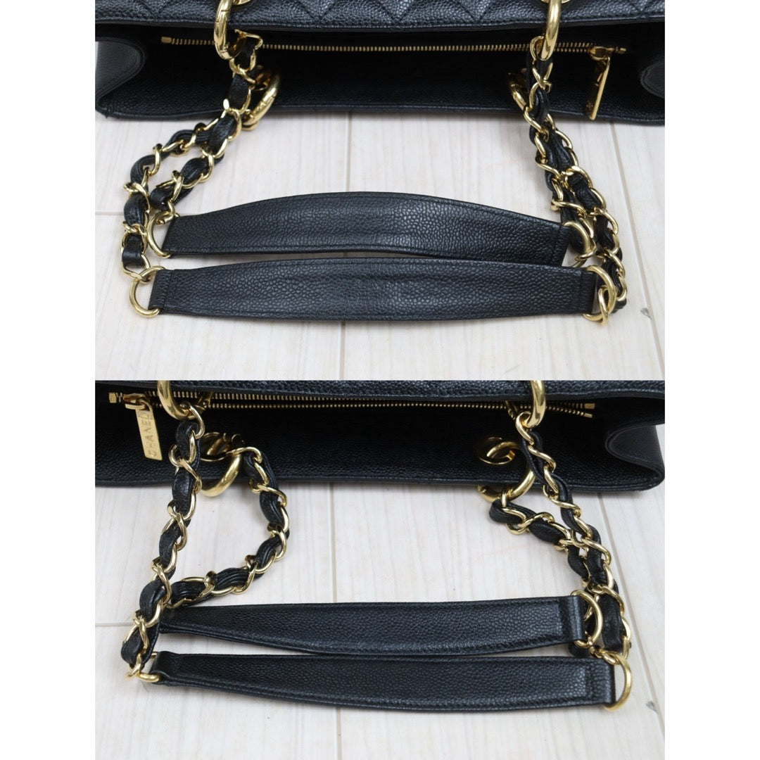 Very Good ( Rank A) ｜ CHANEL Caviar Skin Matrasse Chain GST Tote Bag  Black  Made In 2013-2014Year｜S26020104