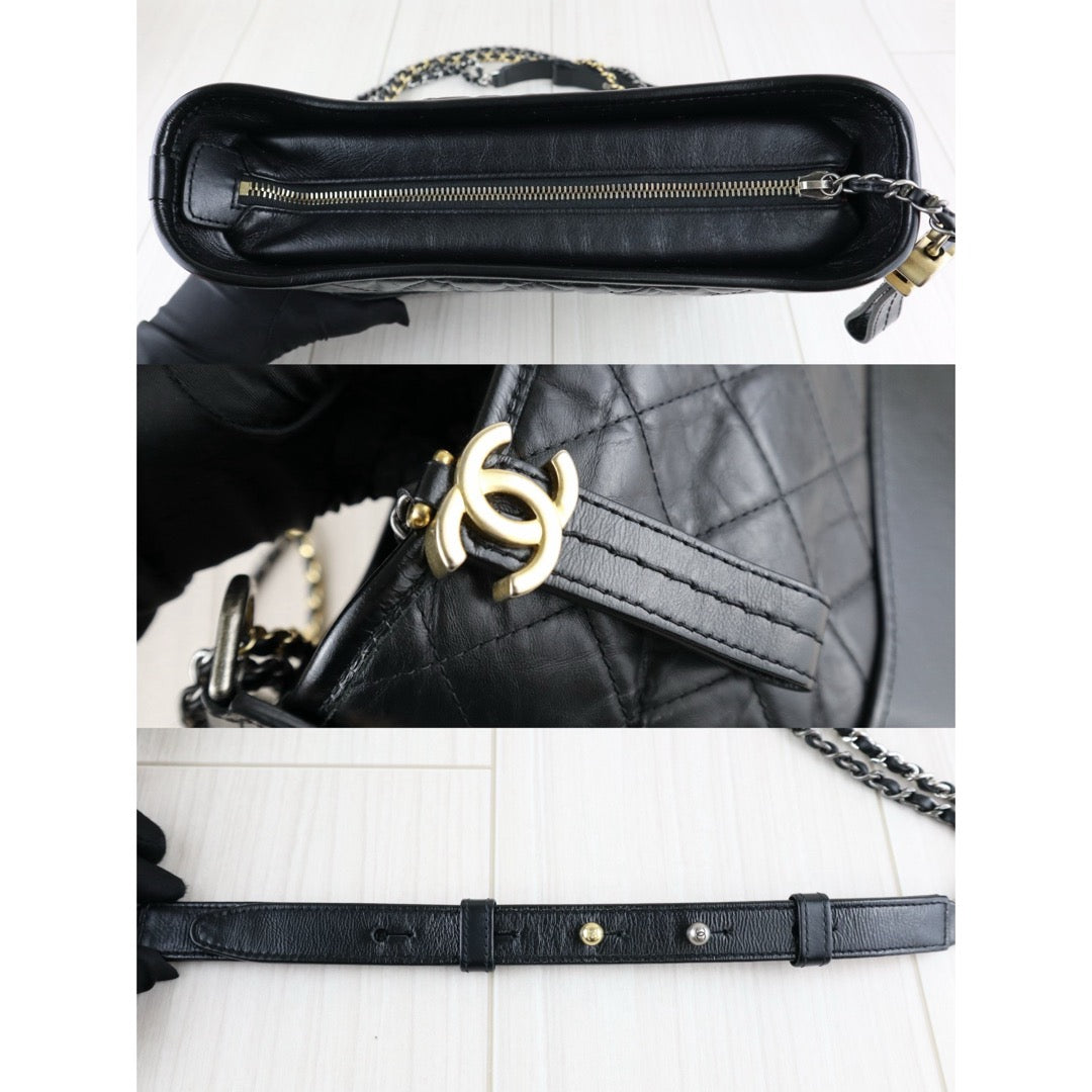 Very Good ( Rank A) ｜CHANEL MM Gabrielle Aged Calfskin Shoulder Bag Black IC Chips Model｜S25102901