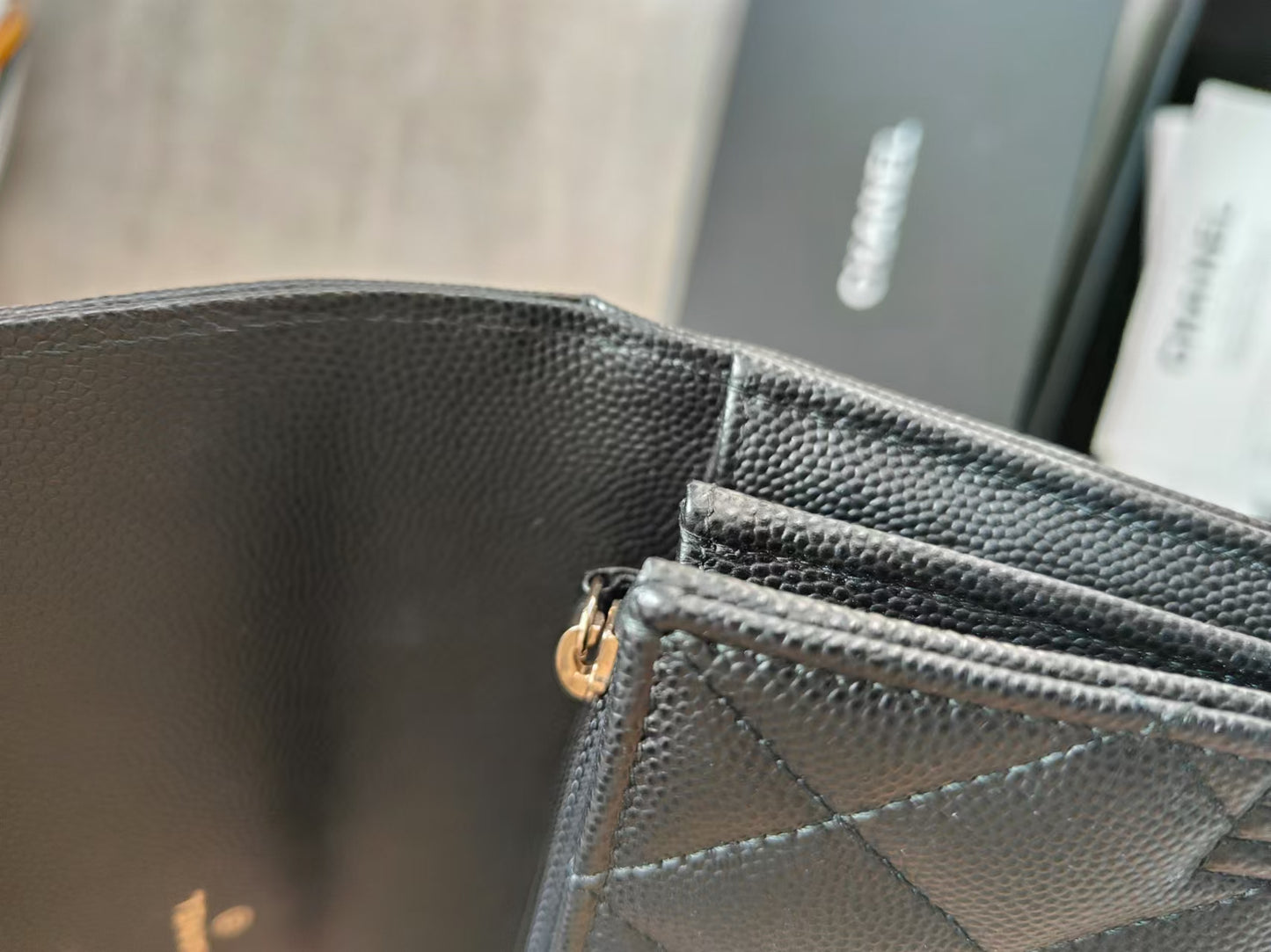 CHANEL Leboy Caviar Skin Black Long Wallet with entrupy