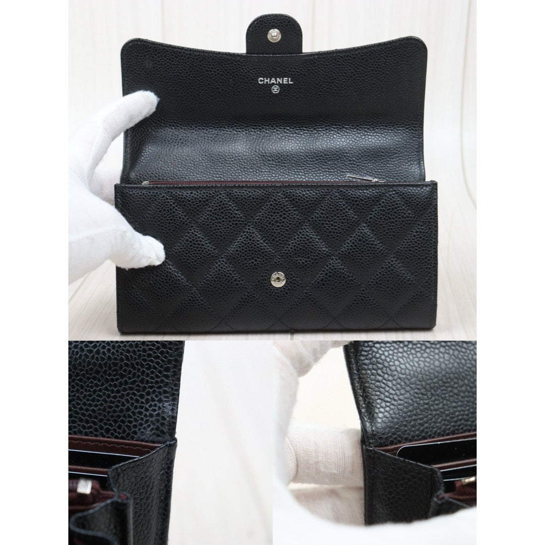 CHANEL  Excellent（Rank SA）｜CHANEL Caviar Skin Black Long Wallet Made In 2019 - 2020 Year｜24122302