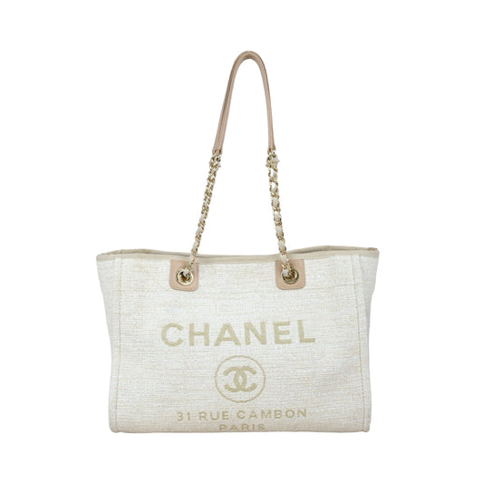 Very Good ( Rank A)｜ CHANEL Canvas Tote Bag White Beige   Made In 2018-2019 Year｜24080505