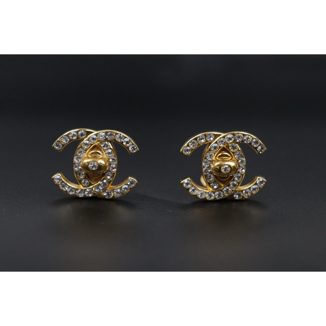 Very Good ( Rank A) ｜CHANEL Vintage 18K Gold Plating Rhinestone Earrings  ｜S24112512