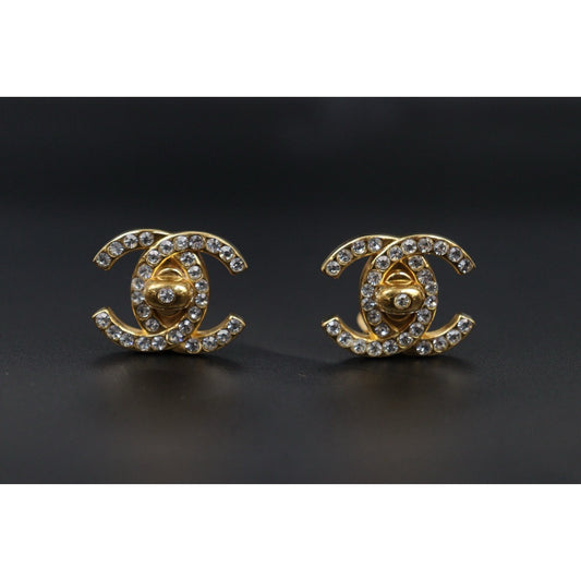 Very Good ( Rank A) ｜CHANEL Vintage 18K Gold Plating Rhinestone Earrings  ｜S24112512