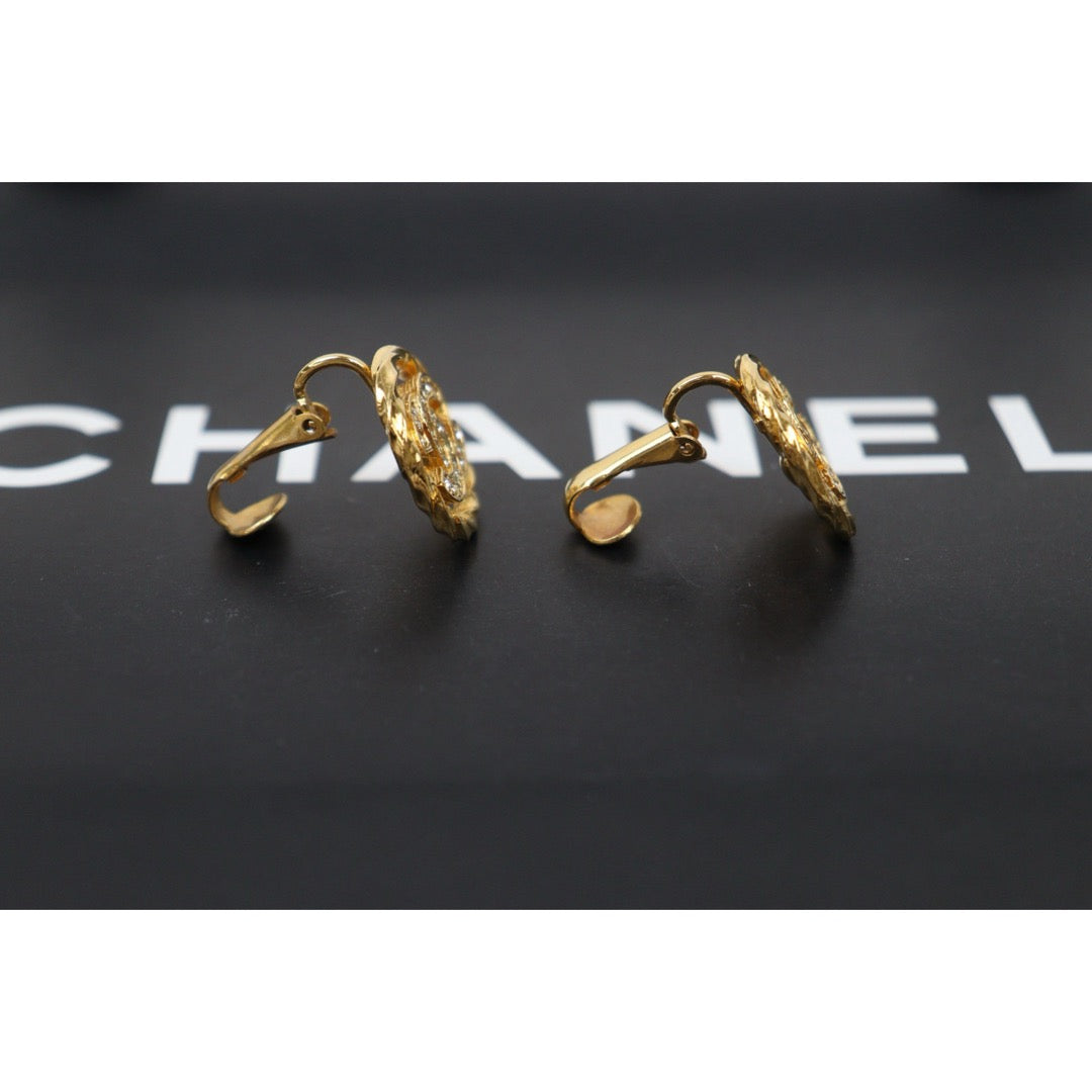 Include Authentic Detective Certificate of Authenticity｜Very Good ( Rank A) ｜ CHANEL  Coco Mark Golden Plated Rhinestone  Earrings ｜26030502