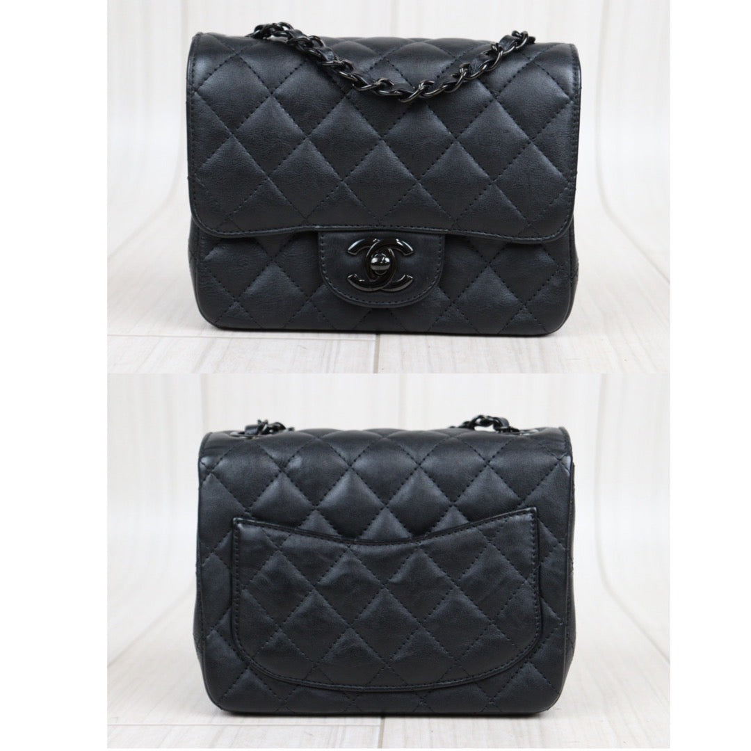 Rank A ｜ CHANEL Vintage Calf Skin Square 17 So Black Shoulder Bag Black Made In 2017 Year｜V23112401