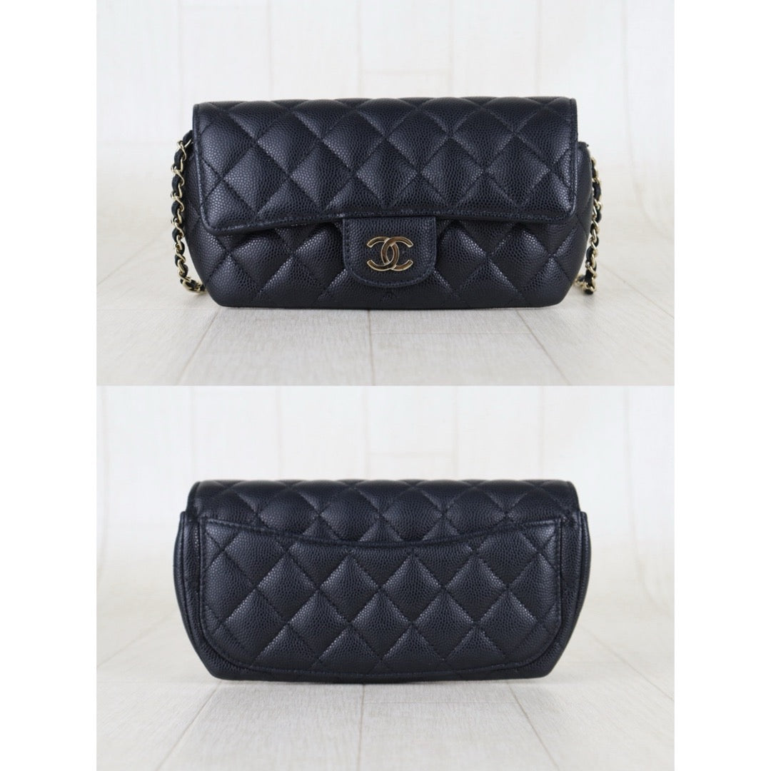 Include Entrupy Certificate of Authenticity｜Very Good ( Rank A)｜ CHANEL Caviar Skin Matrasse Chain Sunglasses Case Bag Black Made In 2020-2021Year  ｜S26052508