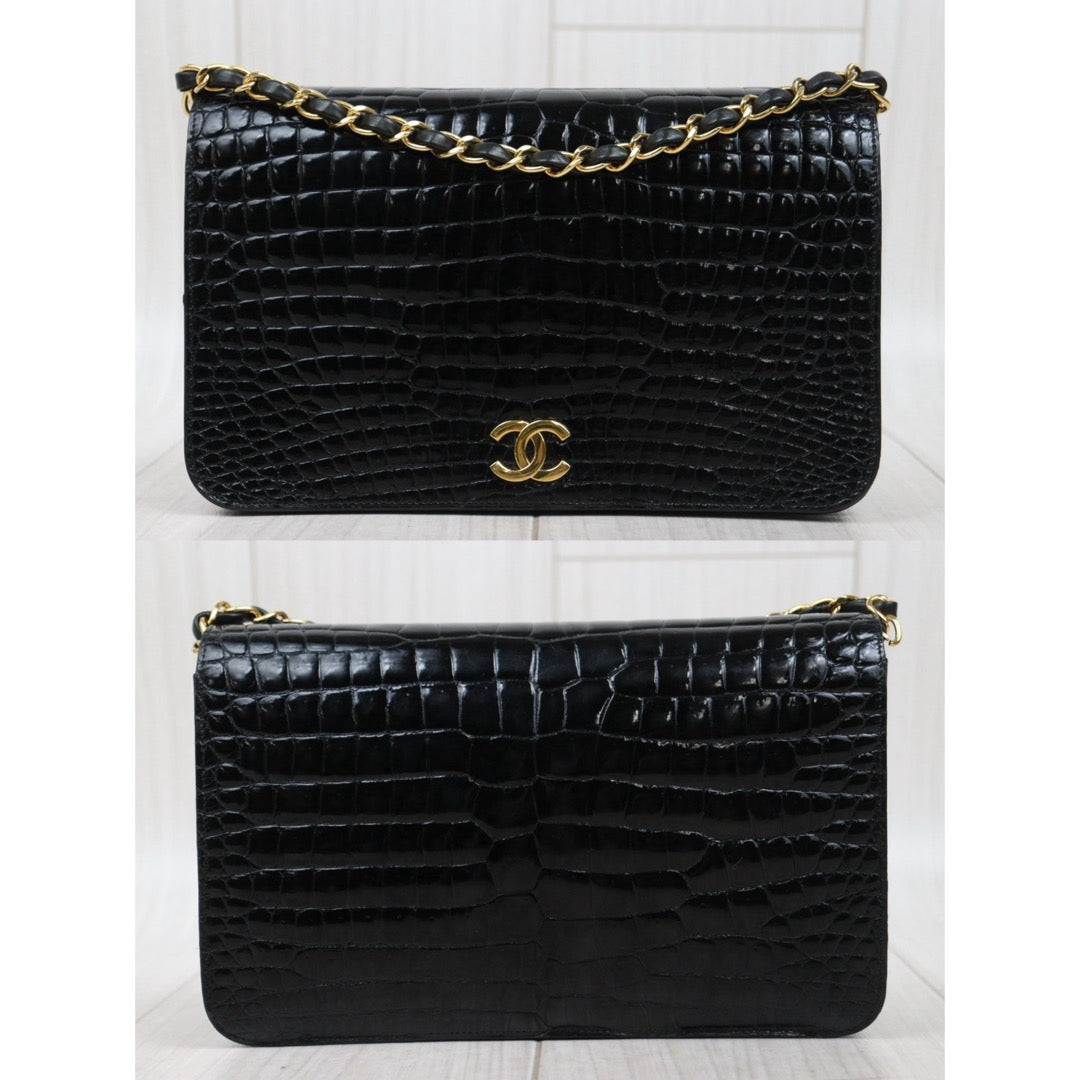 Good ( Rank AB)｜ CHANEL Matelasse Chain Crocodile Skin WOC23 Black  Made in 1986-1988Year ｜25090805