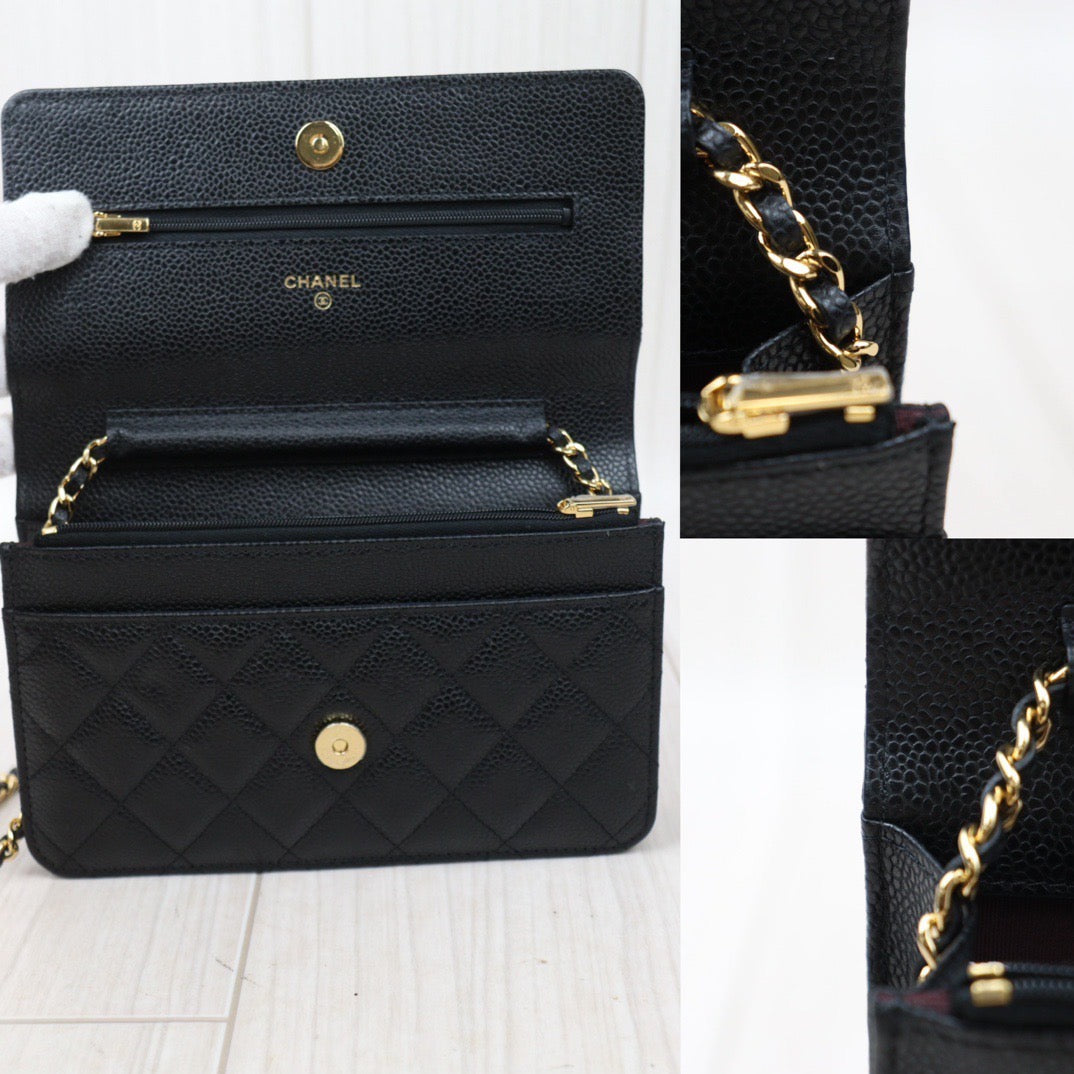 Rank SA｜ CHANEL Matelasse Caviar Skin Chain Wallet Black Gold Hardware Made in 2020-2021 Year ｜S24052208