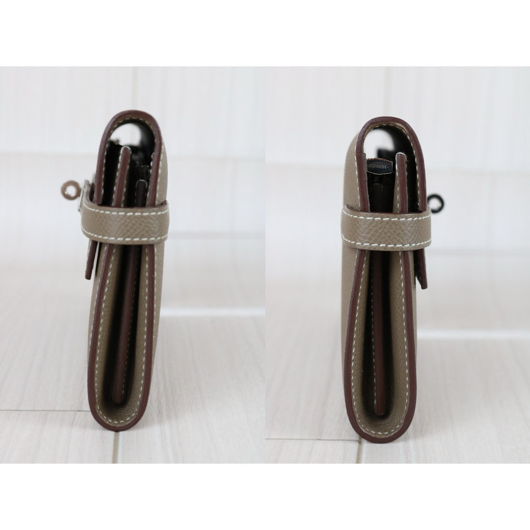 Very Good ( Rank A)｜ HERMES Epsom Kelly Wallet Gray □R Stamp Made In 2014 Year｜W25060311