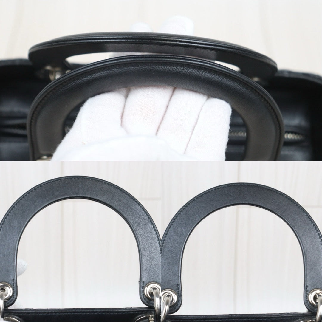 Very Good ( Rank A) ｜  Dior Lady Dior Lamb Skin 2WAY Shoulder Bag Handbag Black  ｜S25083002